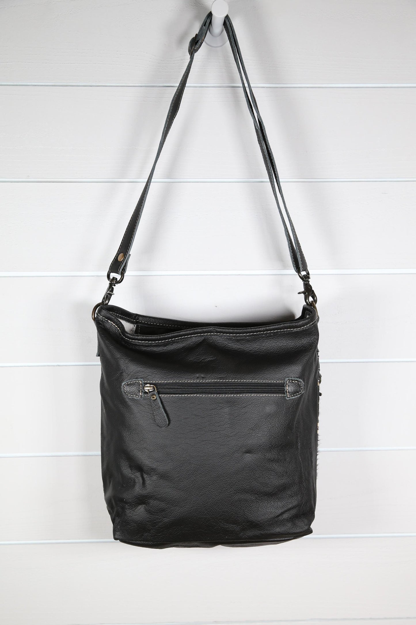 Black Cowhide Gold Accents Western Leather Cowhide Shoulder / Crossbody Bag