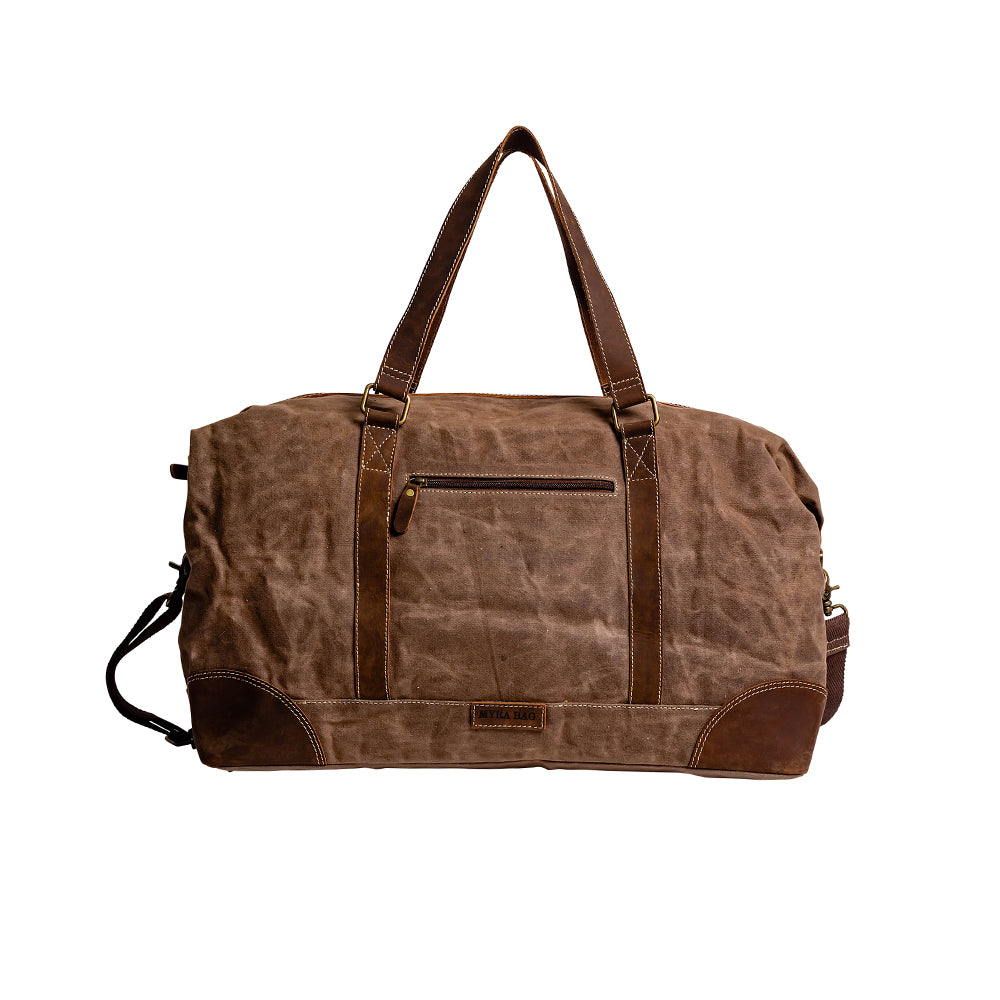 Duffle Weekender Bag: Durable Brown Canvas Leather Shoulder Straps and Crossbody Strap Rustic LUXE Travel Style