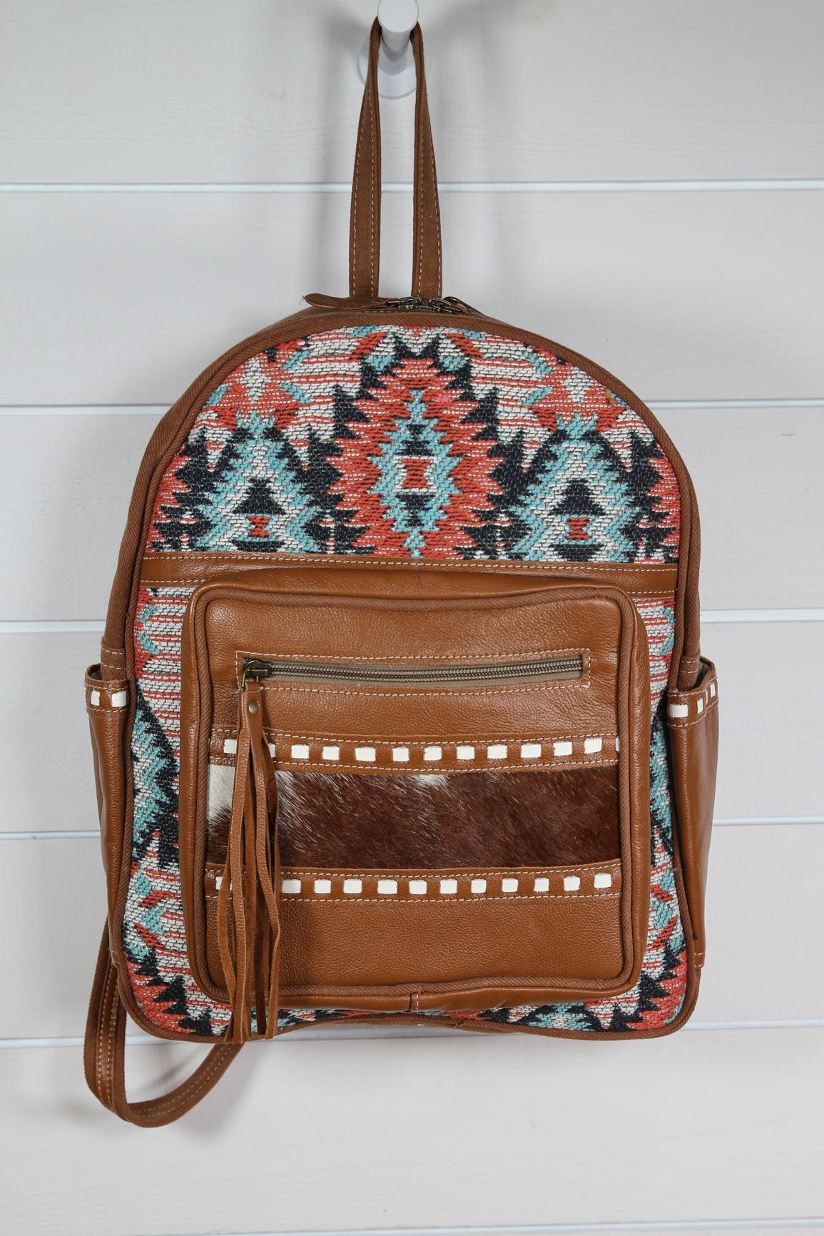 Southwestern Backpack Women's Backpack Purse Brown Leather Authentic Cowhide Detail