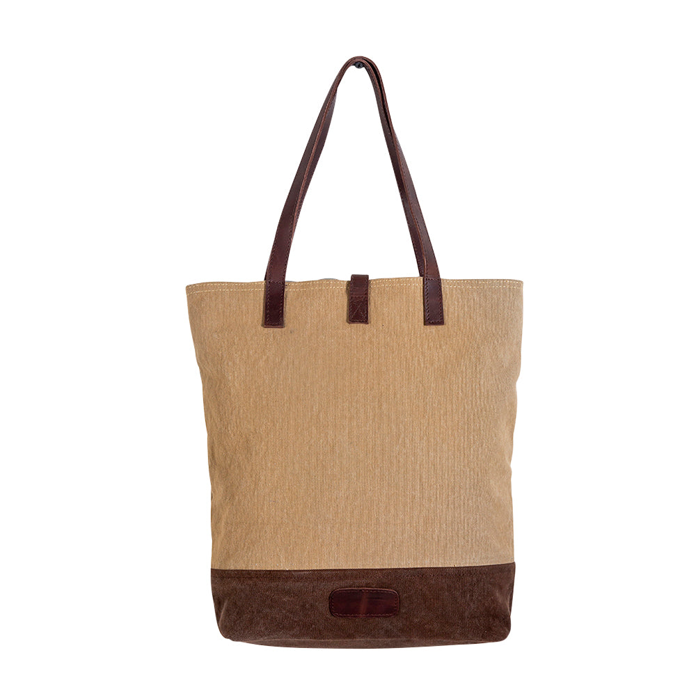 Upcycled Canvas Tote Bag with Brown Leather Shoulder Straps Vintage French Inspired