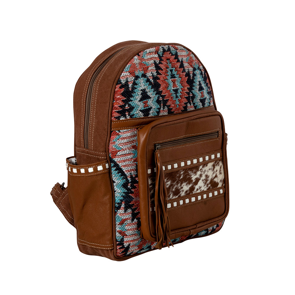 Southwestern Backpack Women's Backpack Purse Brown Leather Authentic Cowhide Detail