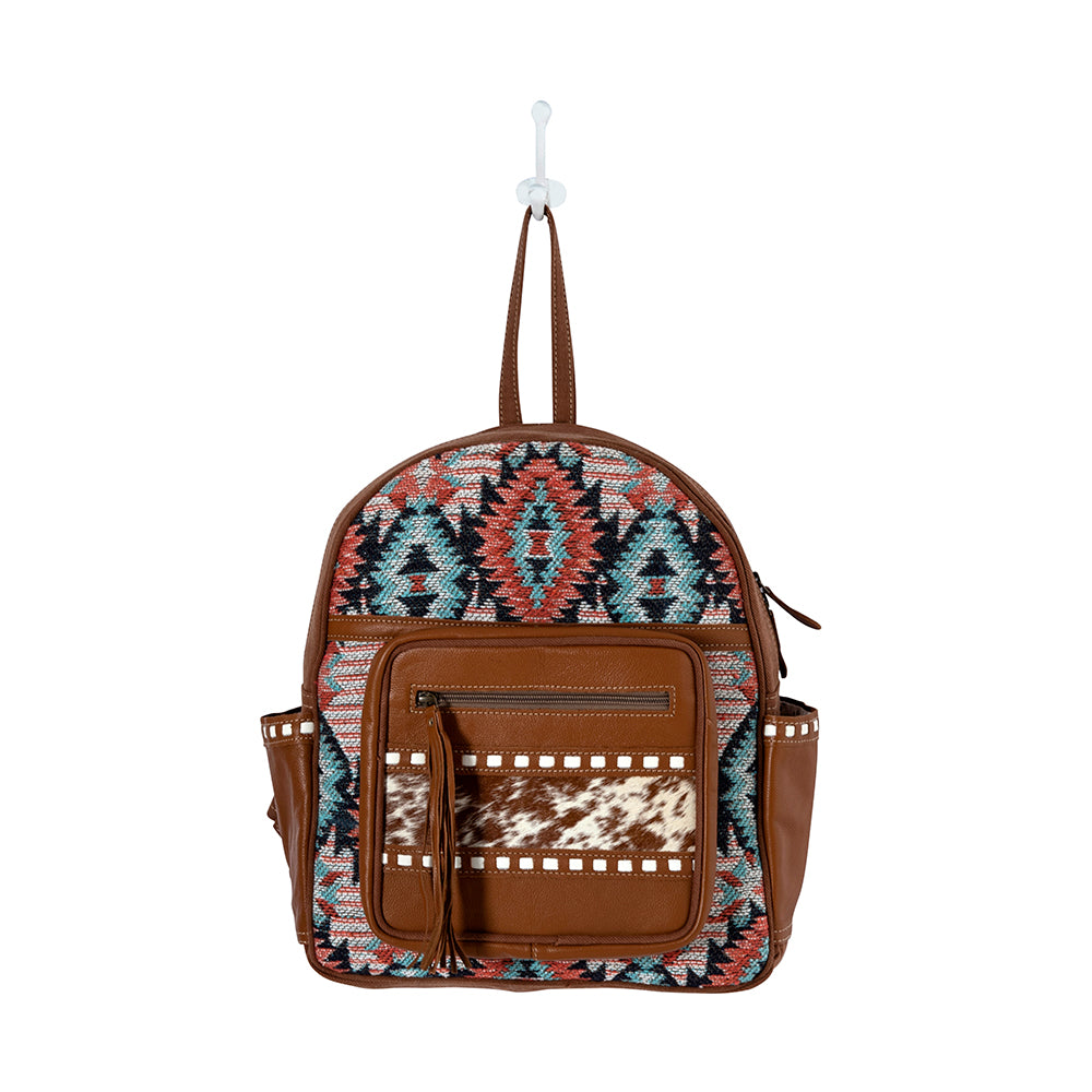 Southwestern Backpack Women's Backpack Purse Brown Leather Authentic Cowhide Detail