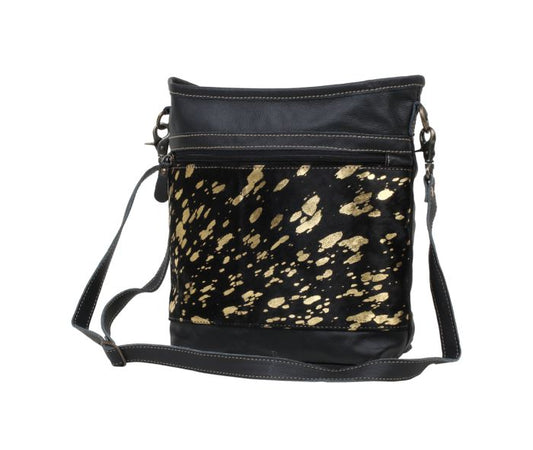 Black Cowhide Gold Accents Western Leather Cowhide Shoulder / Crossbody Bag