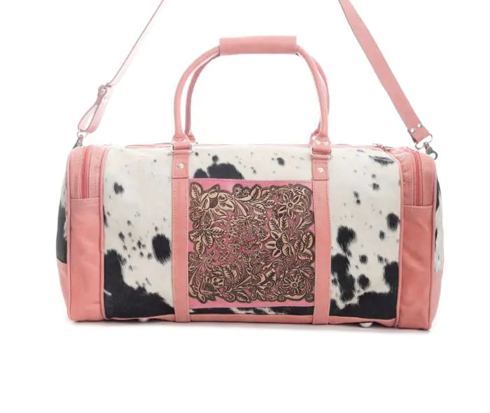 Western Weekender Duffle Bag Hand-Tooled Pink Leather