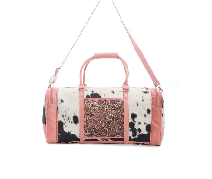 Western Weekender Duffle Bag Hand-Tooled Pink Leather