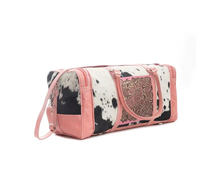 Western Weekender Duffle Bag Hand-Tooled Pink Leather