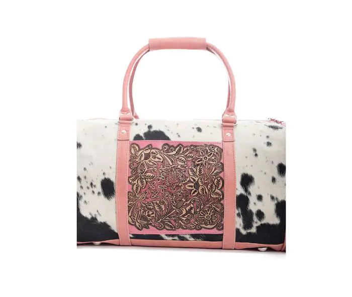 Western Weekender Duffle Bag Hand-Tooled Pink Leather